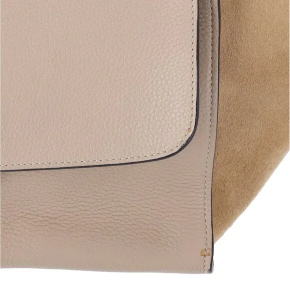 Celine Trapeze Convertible Satchel Crossbody Suede Leather Beige Silver Italy - Picture 4 of 13